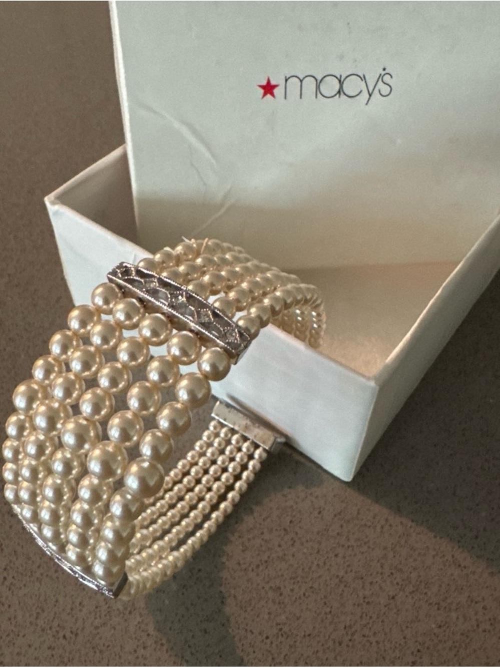 Macy's Pearl Multi-Strand Bracelet in Cream with Silver Accents